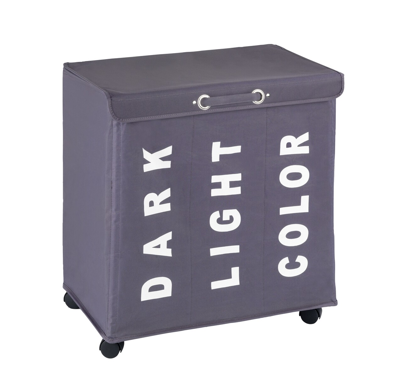 Cos de rufe cu 3 compartimente, Wenko, Trivo, 116 L, 56 x 60 x 35 cm, poliester/polipropilena, gri - imagine 5